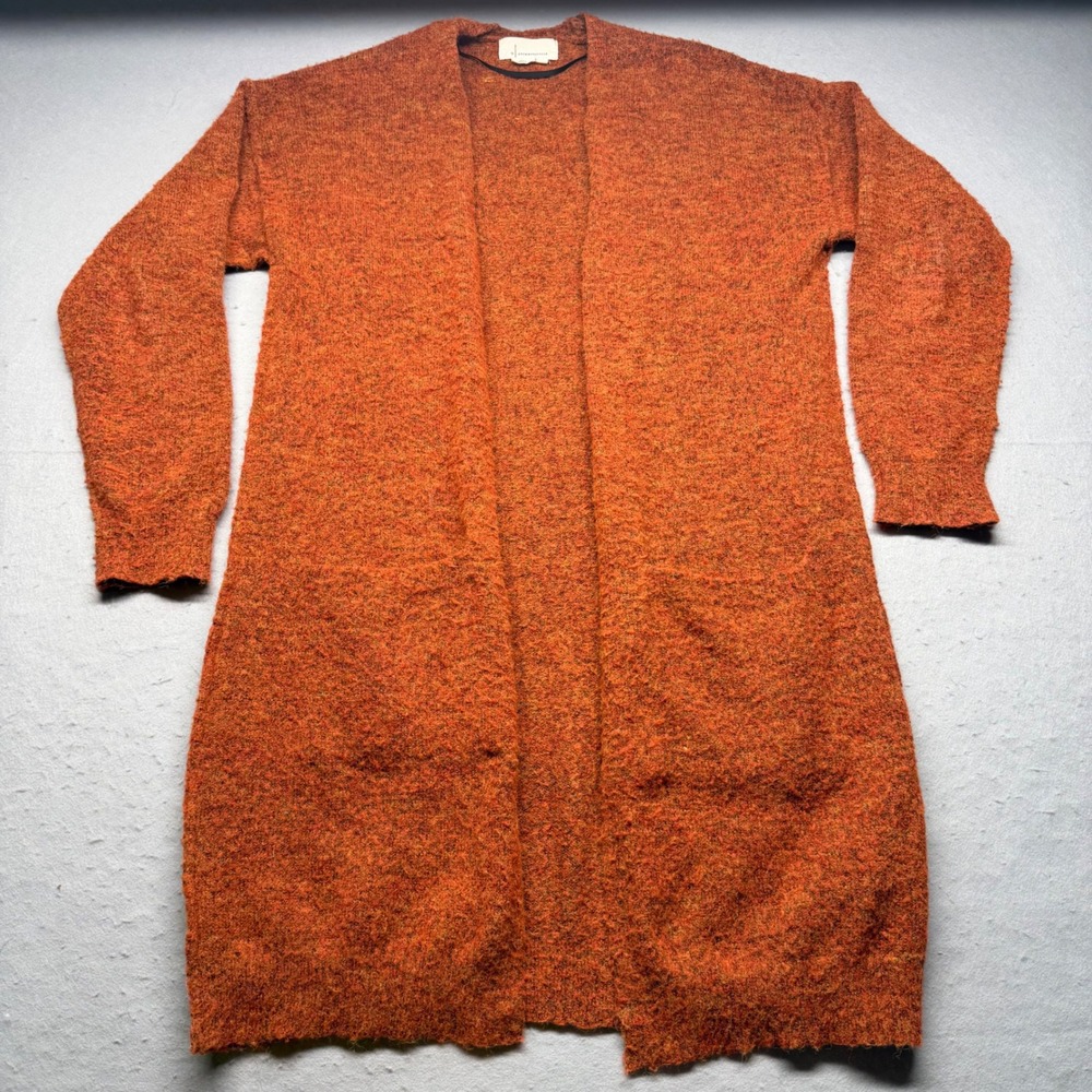 Anthropologie Cardigan Womens S Orange Duster Open Front Marled Knit Sweater